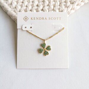 Kendra Scott Clover Gold Green Crystal Short Necklace